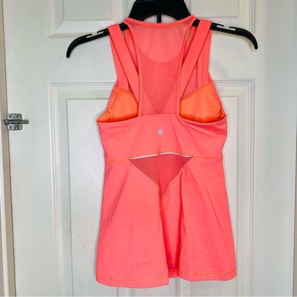 Lululemon running in the city tank mesh panels double strap grapefruit Size 4 - Picture 2 of 7
